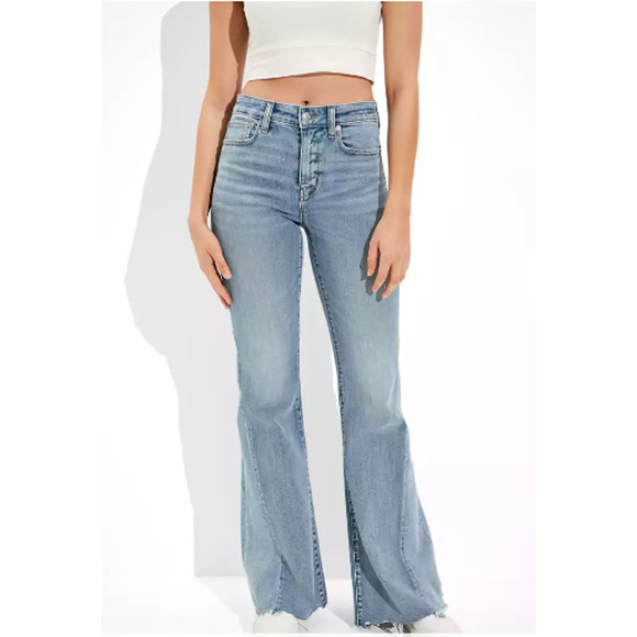 American Eagle Festival Flare Jean 16 Next Level Stretch Denim Distress Fray NEW - Picture 3 of 12